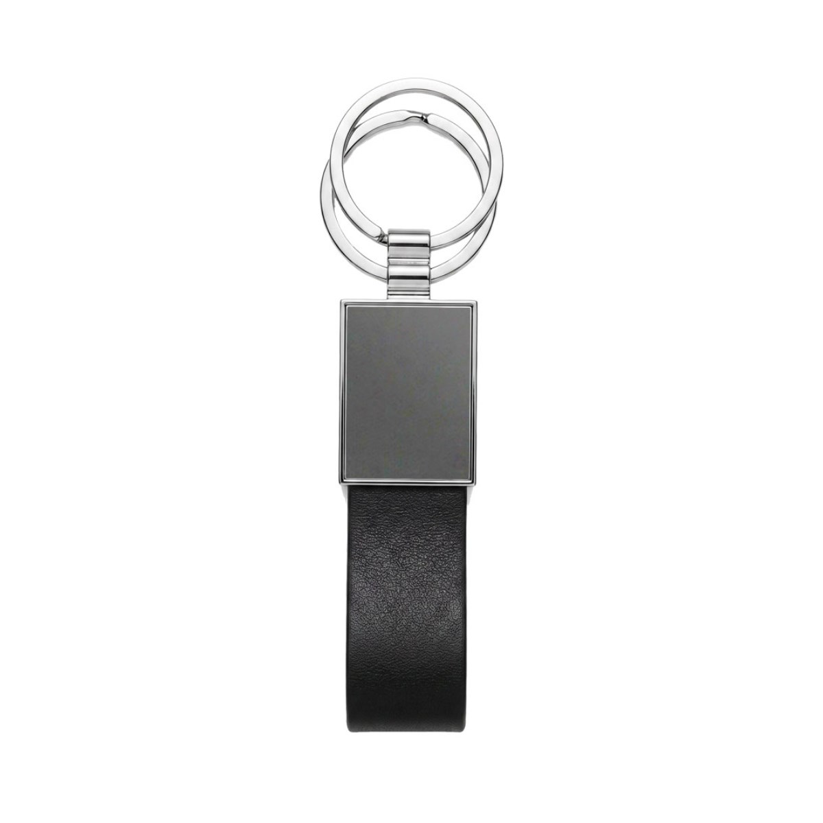 Chaveiro de Metal Executivo Preto com Couro Sintetico e Duas Argolas