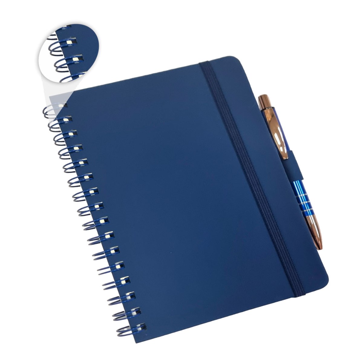 Caderneta Tipo Moleskine Grande Azul em Wire-o com Suporte de Caneta Sem Pauta