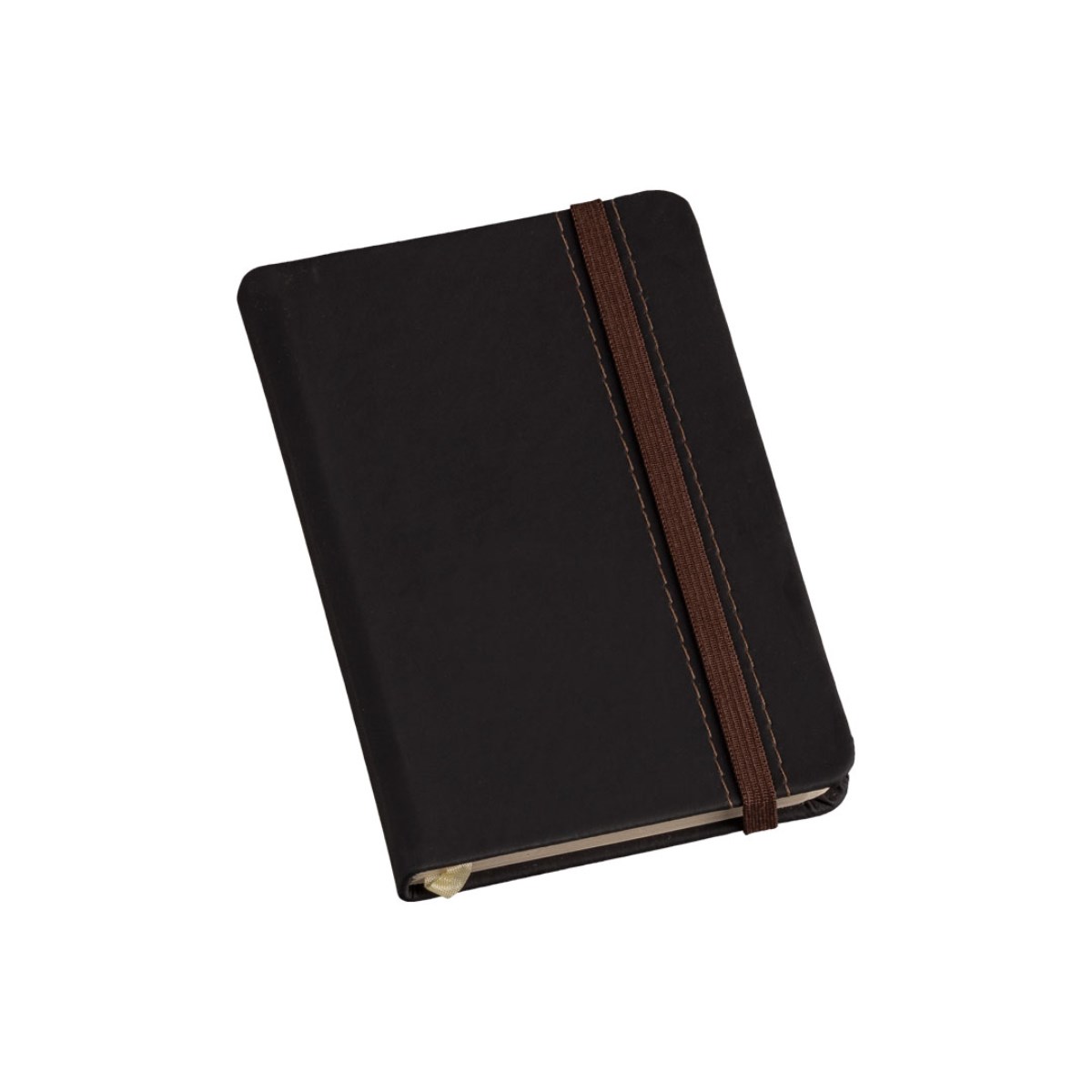 Caderneta Peq. tipo MOLESKINE capa Preta c/ Costura e Elástico Marrom sem Pauta