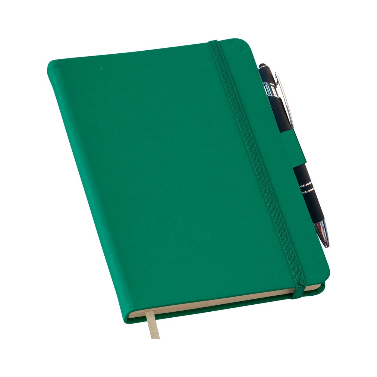 Caderneta tipo MOLESKINE Verde com Suporte para Caneta -  sem Pauta 