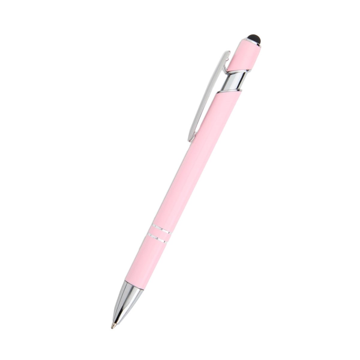 Caneta de Metal c/ Touch  Rosa Claro Brilhante com Detalhes Prata 