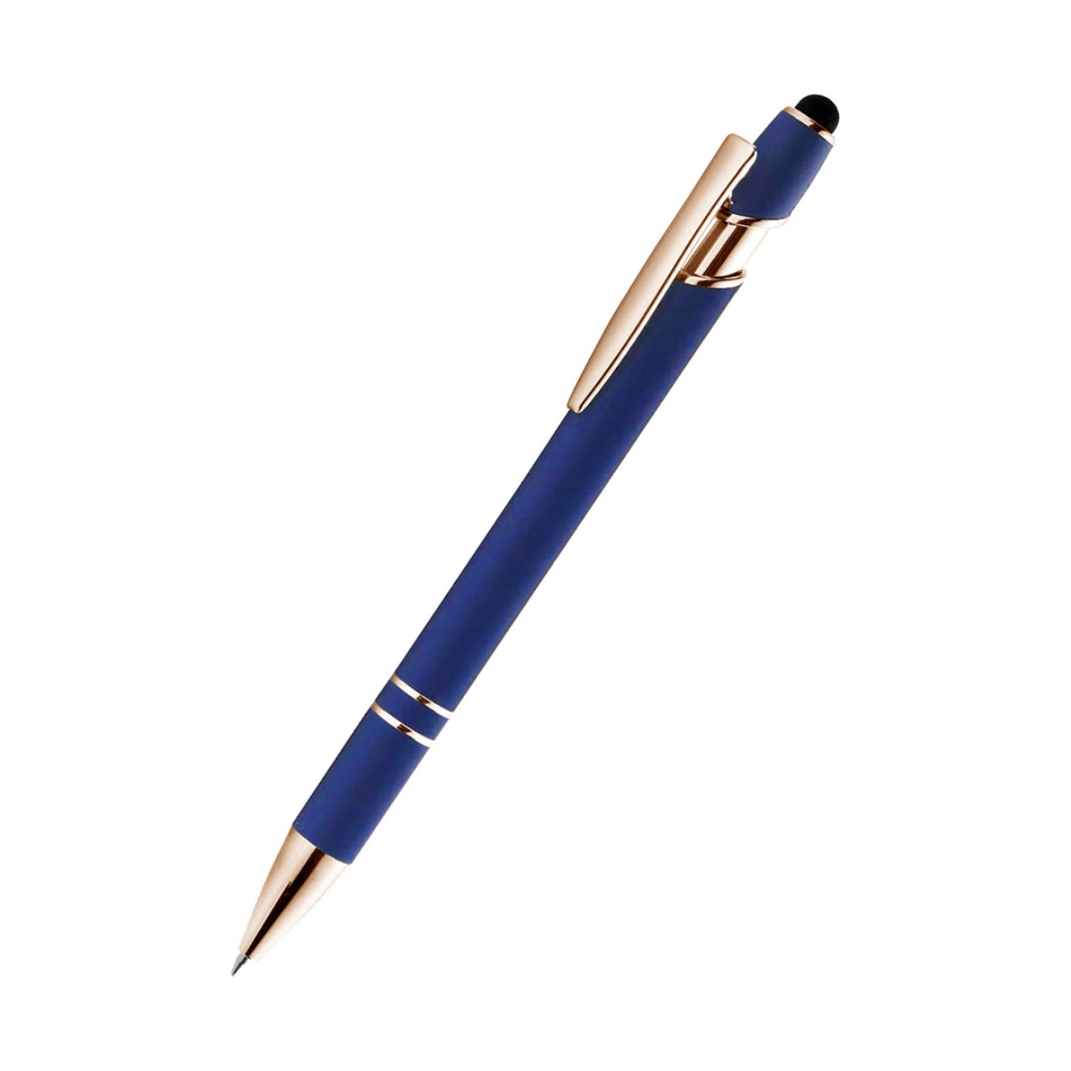 CANETA METAL C/ TOUCH AZUL COM DETALHES DOURADO