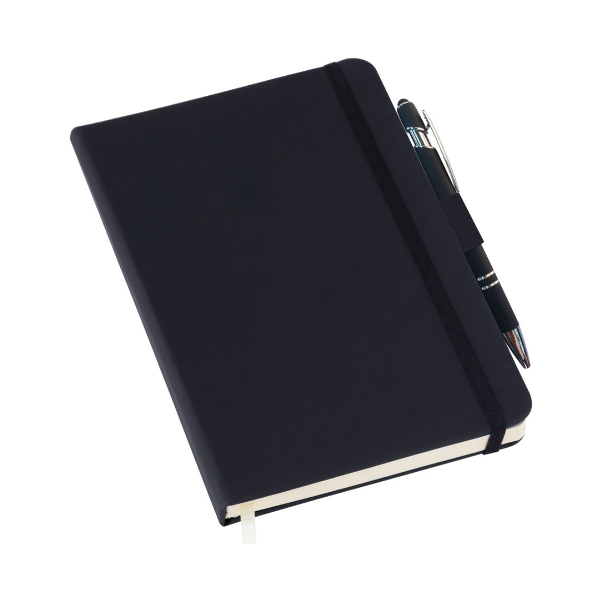 Caderneta tipo MOLESKINE Preto com Suporte para Caneta sem Pauta