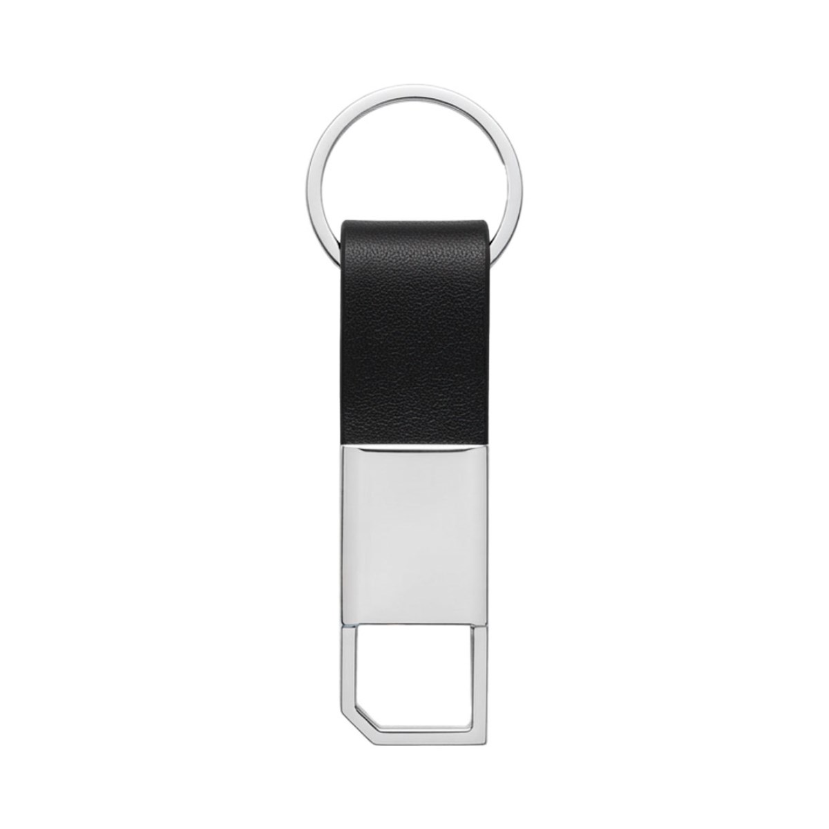 Chaveiro de Metal Executivo com Couro Sintetico Preto e Mosquetão Giratório