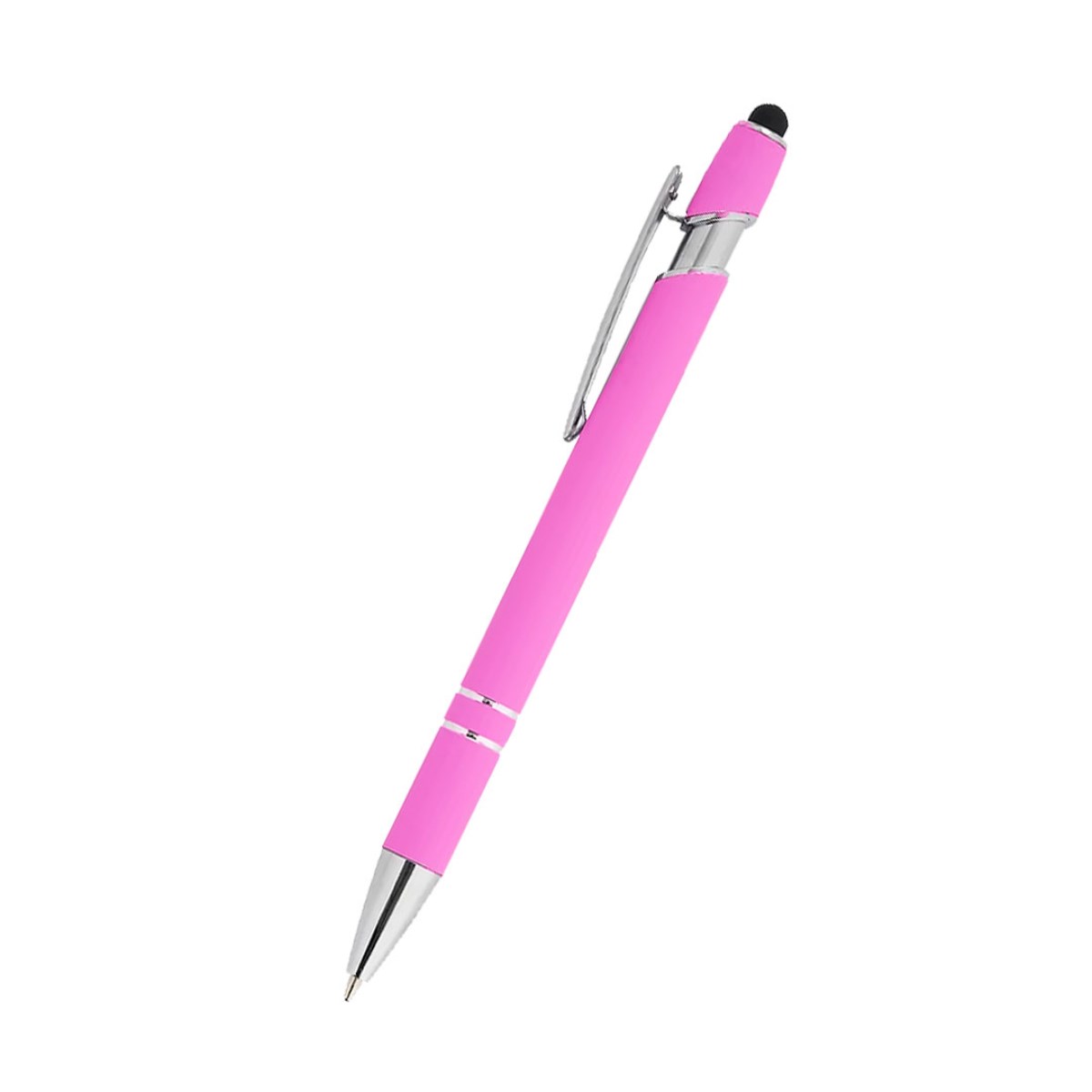 Caneta de Metal c/ Touch Rosa com Detalhes Prata