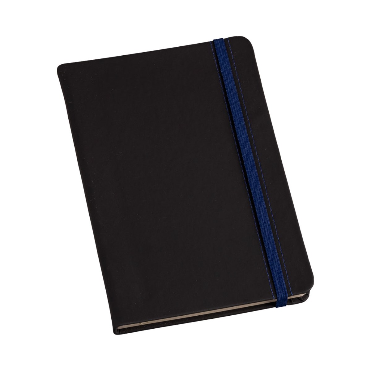 Caderneta Grande Tipo MOLESKINE Capa Preta c/ Cost. e Elástico Azul com Pauta
