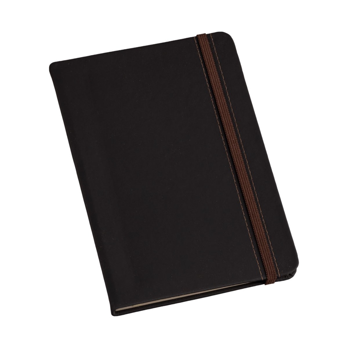 Caderneta Grande Tipo MOLESKINE Capa Preta c/ Cost. e Elástico Marrom com Pauta