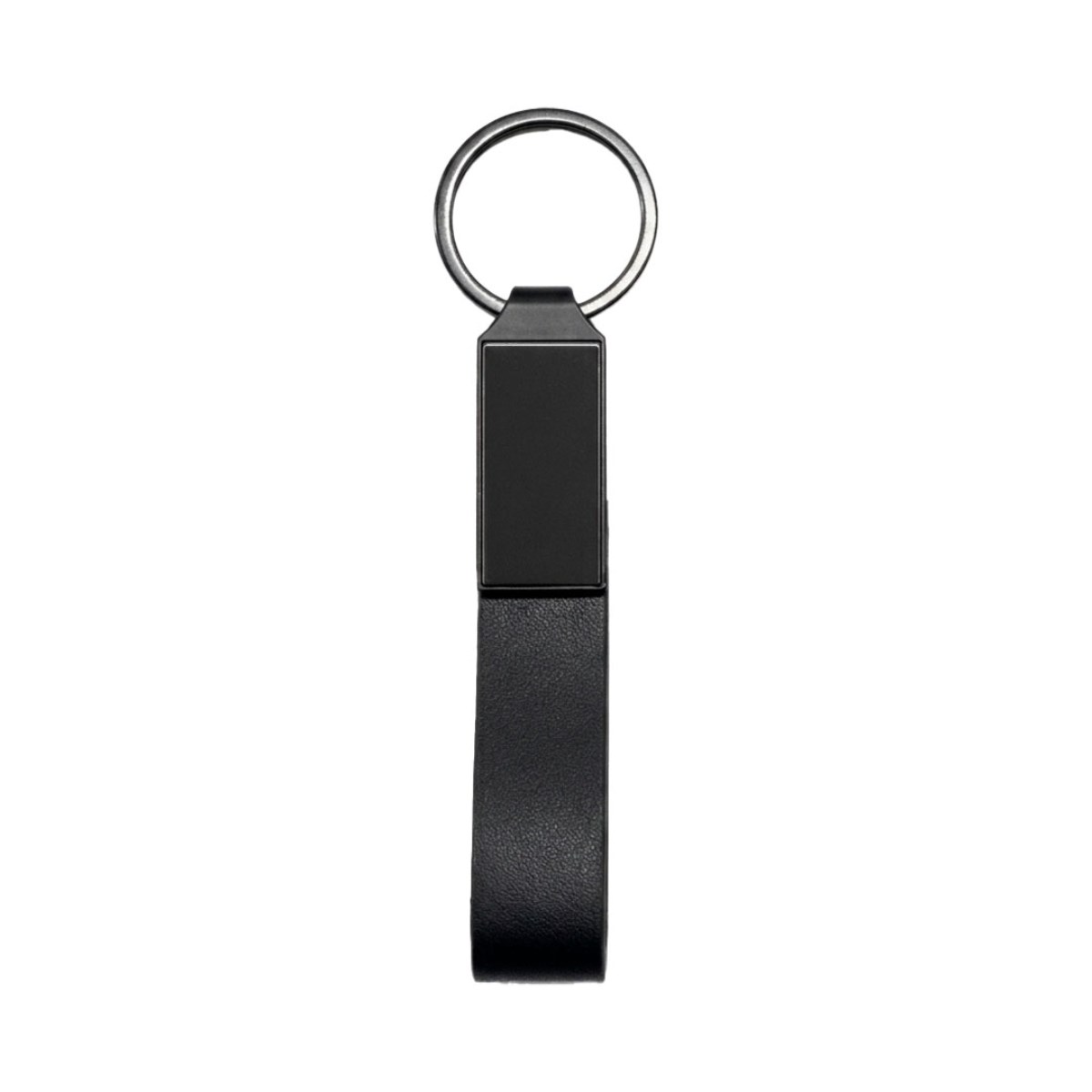 Chaveiro de Metal Executivo Preto com Couro Sintético Preto