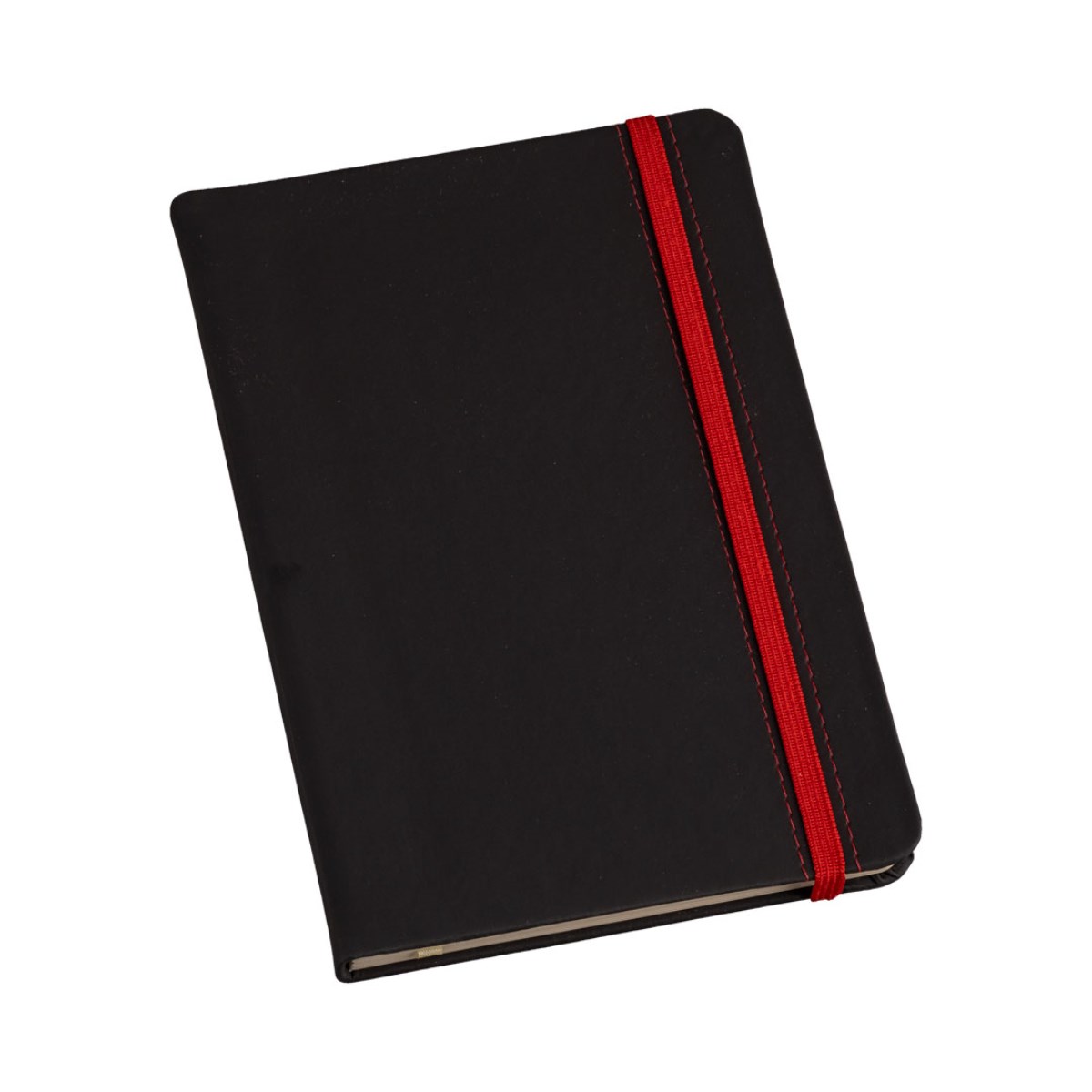 Caderneta Grande Tipo MOLESKINE Capa Preta c/ Cost. e Elástico Vermelho com Pauta