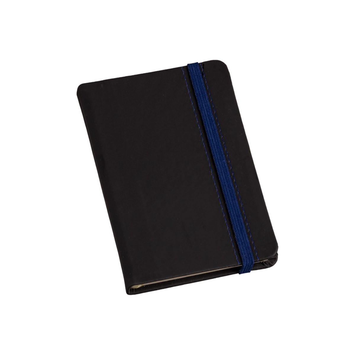 Caderneta Peq. tipo MOLESKINE capa Preta c/ Costura e Elástico Azul sem Pauta