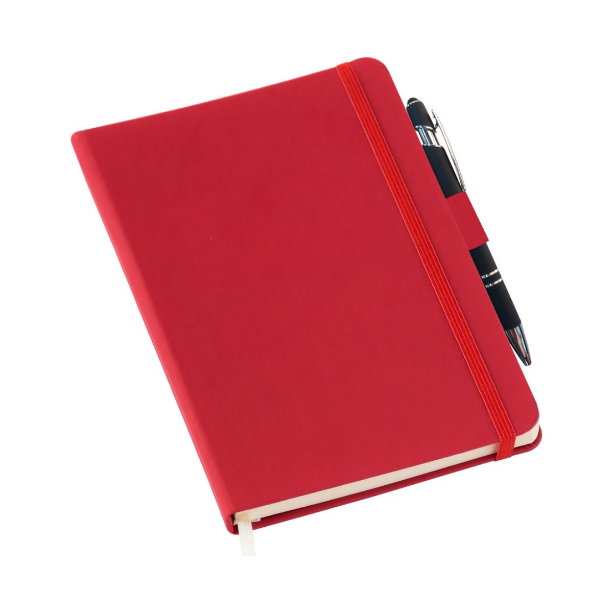 Caderneta tipo MOLESKINE Vermelha com Suporte para Caneta -  sem Pauta 