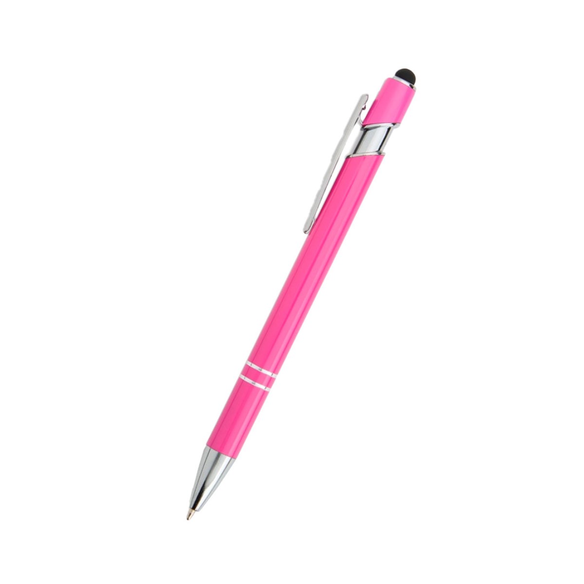 Caneta de Metal c/ Touch  Pink Brilhante com Detalhes Prata