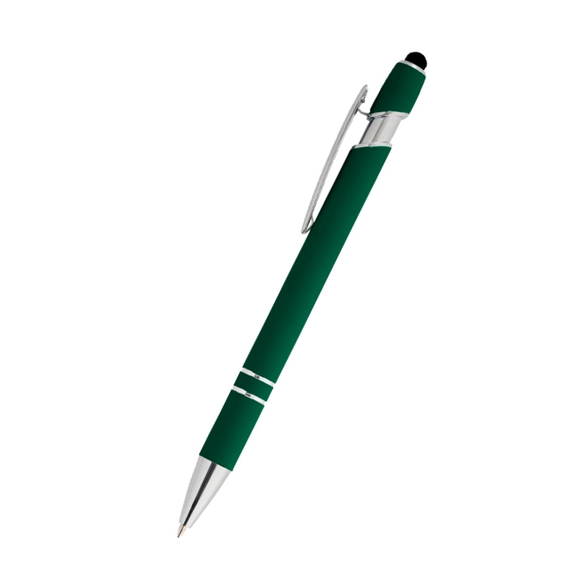 Caneta de Metal c/ Touch Verde Escuro com Detalhes Prata -