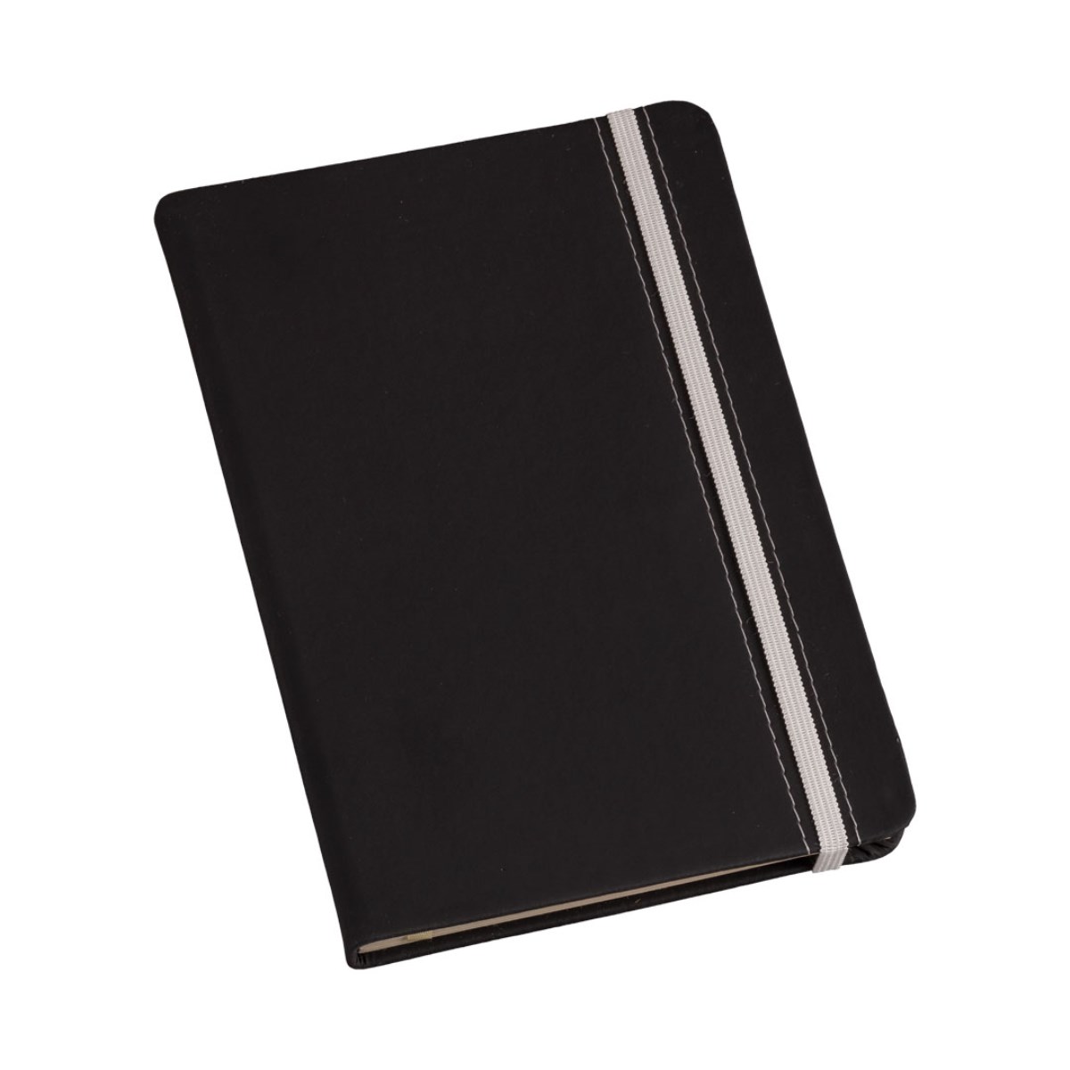 Caderneta Grande Tipo MOLESKINE Capa Preta c/ Cost. e Elástico Branco Sem Pauta