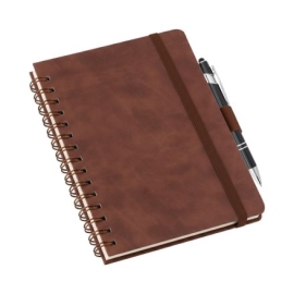 Caderneta Tipo Moleskine Grande Marrom em Wire-o com Suporte de Caneta Sem Pauta - LG3797 Marrom