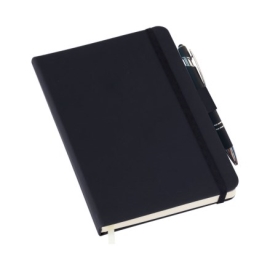 Caderneta tipo MOLESKINE Preto com Suporte para Caneta -  com Pauta - LG3782 - LG3782 Preto