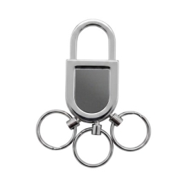 Chaveiro de Metal Executivo com Mosquetão Giratório e Três Argolas - C008
