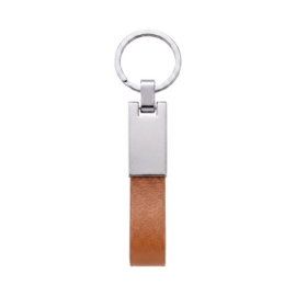 Chaveiro de Metal Executivo com Couro Sintetico Marrom - C017
