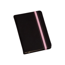 Caderneta Peq. tipo MOLESKINE capa Preta com Costura e Elástico Rosa com Pauta - LG3703