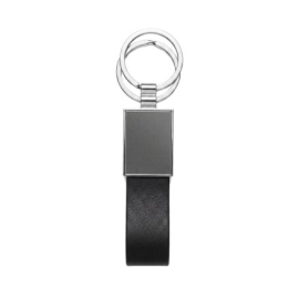 Chaveiro de Metal Executivo Preto com Couro Sintetico e Duas Argolas - C024