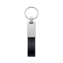 Chaveiro de Metal Executivo com Couro Sintetico Preto - C016