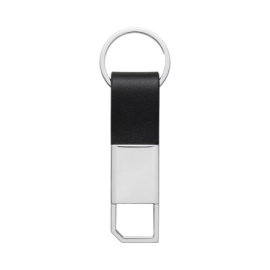 Chaveiro de Metal Executivo com Couro Sintetico Preto e Mosquetão Giratório - C023