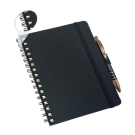 Caderneta Tipo Moleskine Grande Preto em Wire-o com Suporte de Caneta Com Pauta - LG3786 Preto