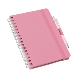 Caderneta Tipo Moleskine Grande Rosa em Wire-o com Suporte de Caneta Sem Pauta - LG3799 Rosa