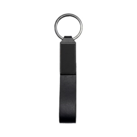 Chaveiro de Metal Executivo Preto com Couro Sintético Preto - C021B