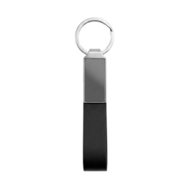 Chaveiro de Metal Executivo Cromado com Couro Sintético Preto - C021C