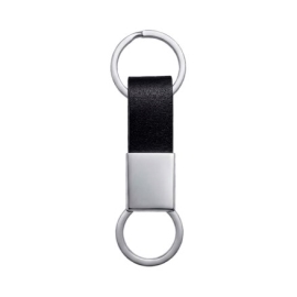 Chaveiro de Metal Executivo Cromado e Couro Sintético e Mosquetão Giratório - C027