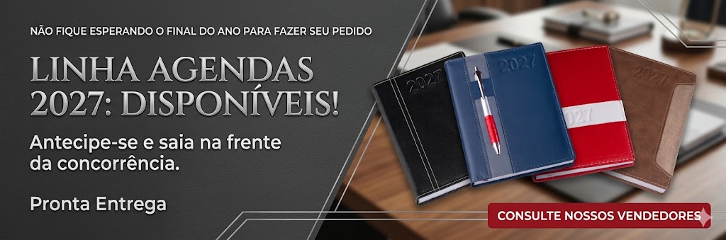 Informativo sobre as agendas 2027 estarem disponiveis com imagem de 4 agendas ao lado.