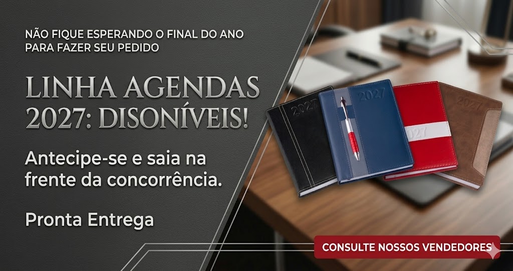 Informativo sobre as agendas 2027 estarem disponiveis com imagem de 4 agendas ao lado.